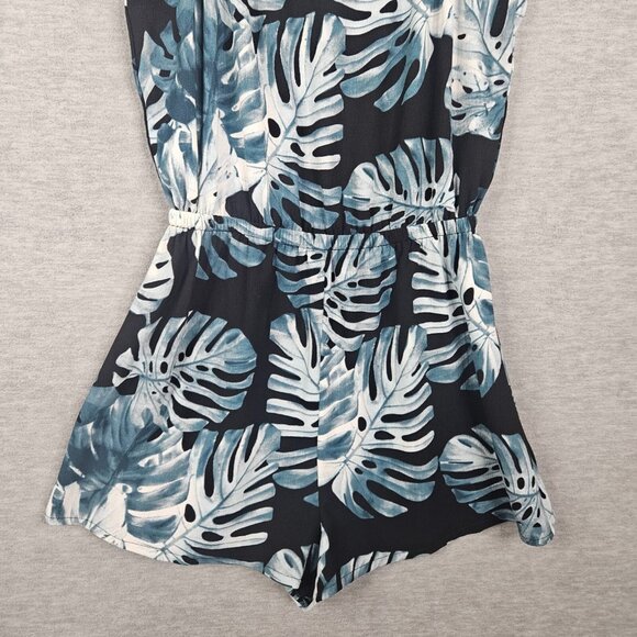 Show Me Your Mumu Women's Tropical Leaf Print Romper Blue White Adjustable Sz S - Picture 6 of 11